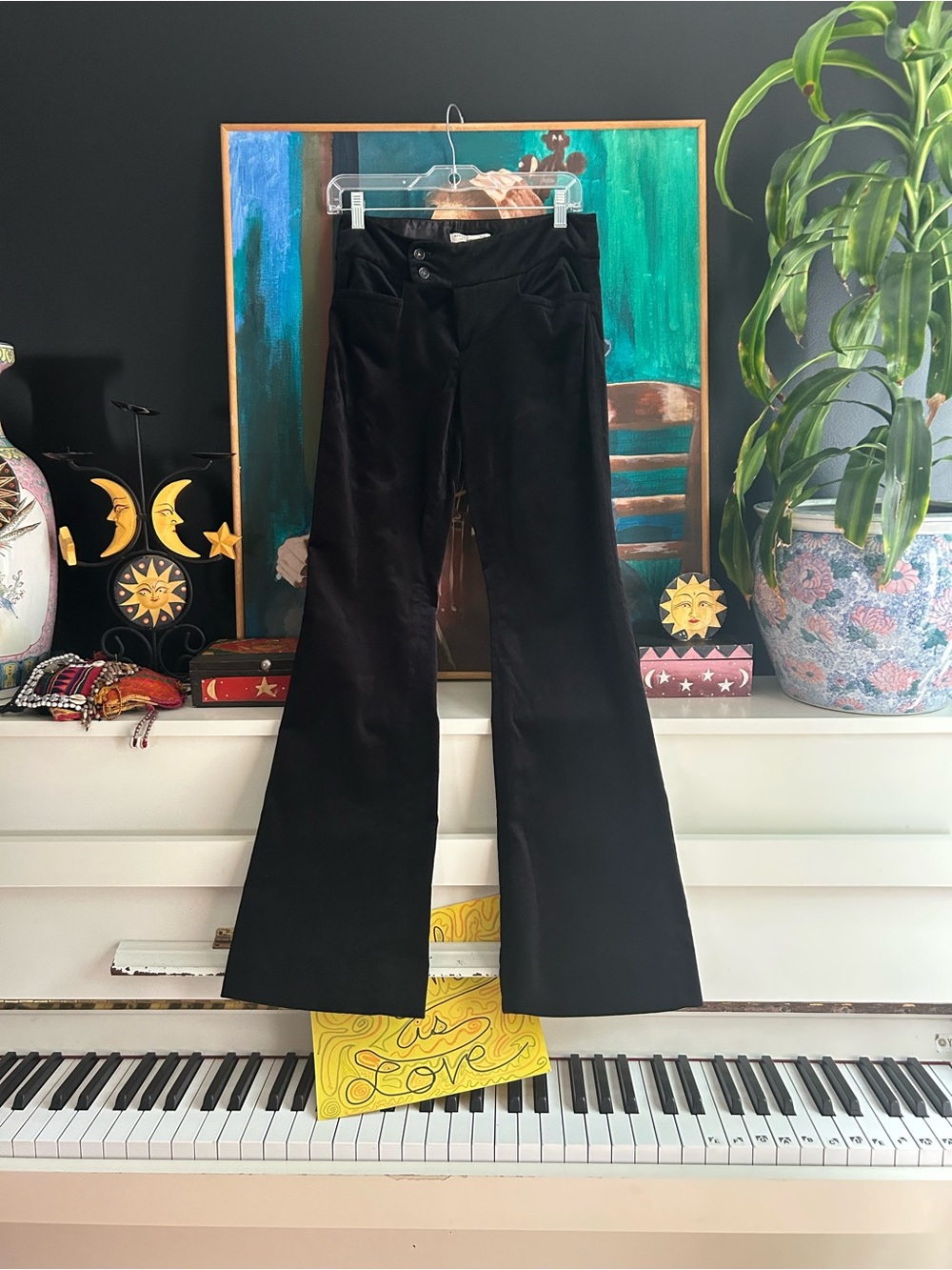 Banana Republic Sloan Black Velvet Flare Pants Size 4 Y2K Office Siren
